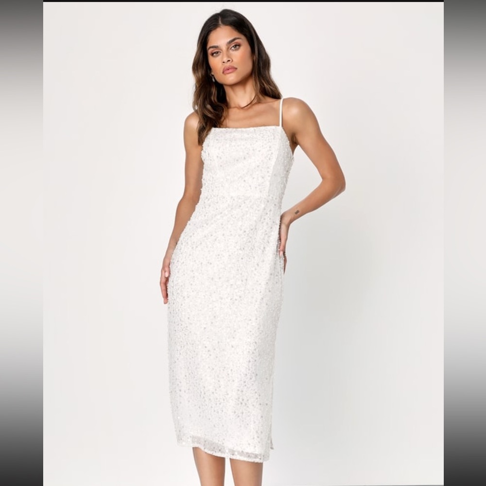 Lulu’s white sequin midi dress (NWT)